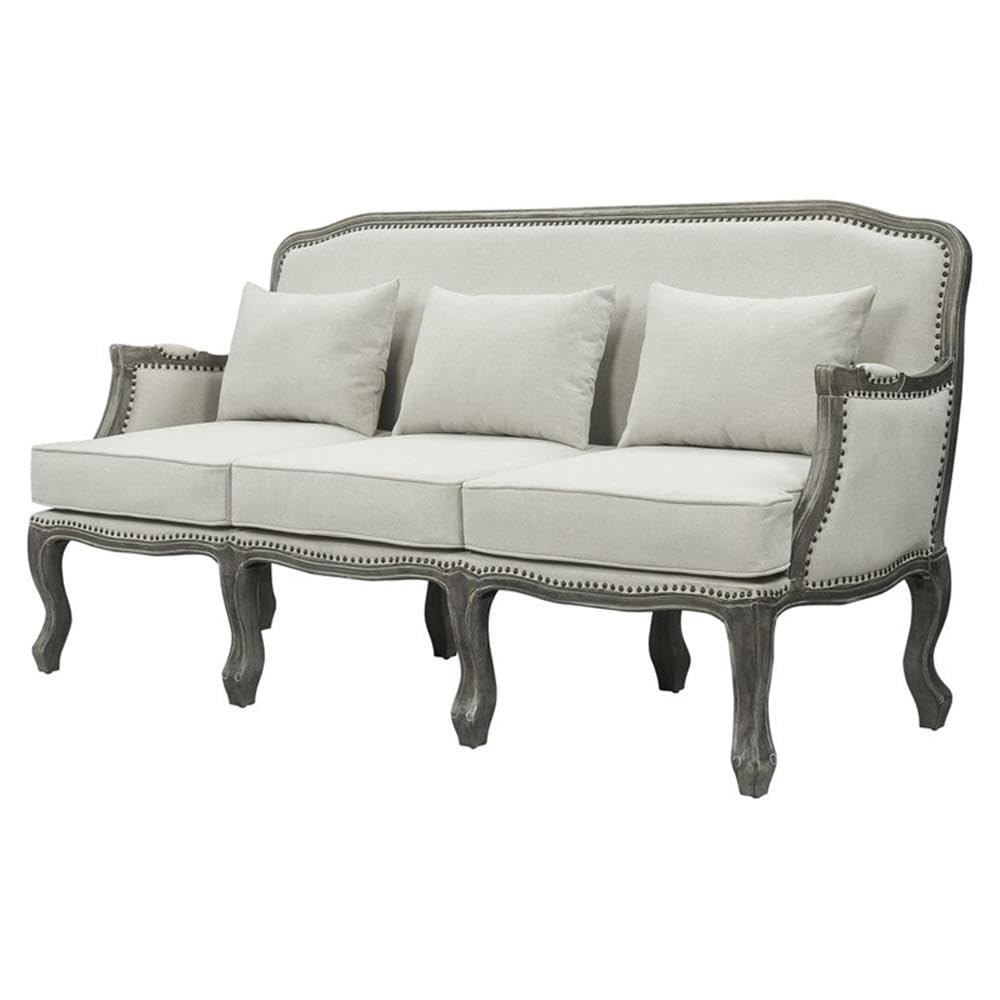 Acme Furniture Upholstered Sofa with Nailhead Trim, Cream and Brown Acme