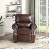 Lexicon Push Back Reclining Chair, Top Grain Leather Match Push Back Recliner Chair with Nailhead Trim, Rolled Arms, Solid Wood Legs, for Living Room/Apartment/Office, Easy Assembly, Brown