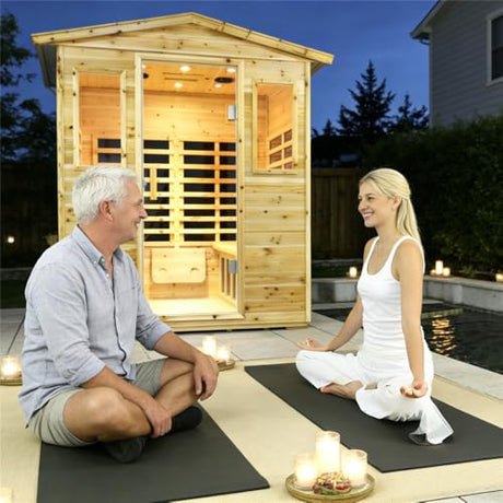 Kanlanth Outdoor Infrared Sauna with Red Light Therapy, 4 Person 2050watt Canadian Hemlock Wood Personal Sauna Room for Indoor Home, with Blue-Tooth, 4 Chromo Therapy Lighting, Control, Cup Holder Kanlanth