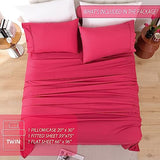 Whitney Home Textile Twin Sheet Set - 3 Piece Bed Sheets for Twin Size Bed, Luxury Soft Breathable Microfiber, Extra Deep Pocket, Bedding Sheets & Pillowcase, Wrinkle Free Oeko-Tex, Magenta Whitney Home Textile
