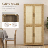 HOMCOM 64" Kitchen Pantry Storage Cabinet, Freestanding Kitchen Cabinet with 4 Rattan Doors, 4 Tier Shelves and Adjustable Shelf, Natural HOMCOM