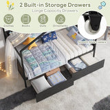 LIKIMIO Twin Bed Frame with 2 Storage Drawers, DIY House Bed with Bookshelf & Curved Headboard & Footboard, Twin Corner Bed Frames for Bedroom, No Box Spring Needed, Black LIKIMIO