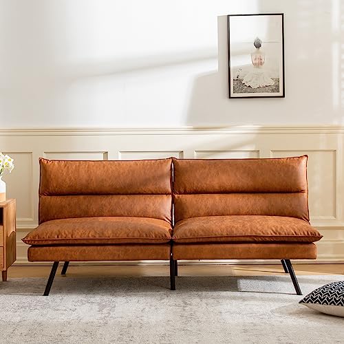 Vyfipt Futon Sofa Bed/Couch,3” Memory Foam Small Splitback Sofa,Faux Leather Modern Loveseat for Living Room,Apartment,Studio,Guest Room,Home Office,71" L (Brown) Vyfipt