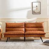 Vyfipt Futon Sofa Bed/Couch,3” Memory Foam Small Splitback Sofa,Faux Leather Modern Loveseat for Living Room,Apartment,Studio,Guest Room,Home Office,71" L (Brown) Vyfipt