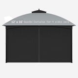 SunCula Replacement Gazebo Curtains Universal Privacy Shade Curtains 4-Panels sidewall with Zipper Outdoor Curtains (12'x16', Black, Only Curtains) SunCula