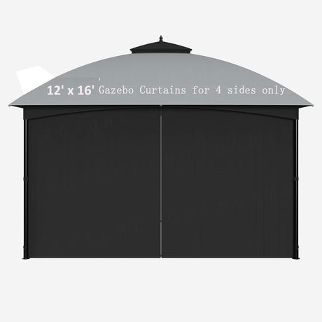 SunCula Replacement Gazebo Curtains Universal Privacy Shade Curtains 4-Panels sidewall with Zipper Outdoor Curtains (12'x16', Black, Only Curtains) SunCula