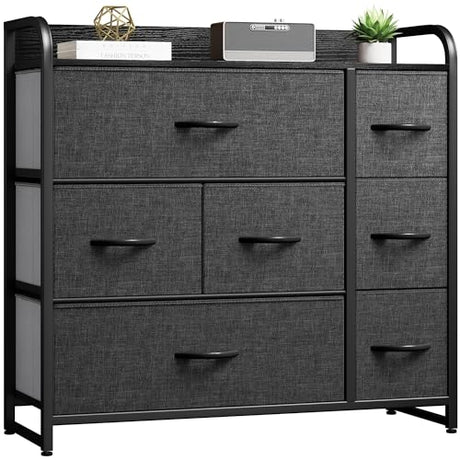 DWVO 7 Drawers Dresser, Organizer Unit for Bedroom, Fabric Dresser Storage Tower for Hallway, Entryway, Closets, Sturdy Steel Frame, Wooden Top DWVO