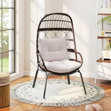 Tangkula Narrow Wicker Egg Chair Outdoor, Patio Rattan Lounge Basket with Seat & Back Cushions, Metal Indoor Outdoor Leisure Sofa Cocoon Chair for Bedroom, Backyard, Balcony, 400 lbs Max Load Tangkula