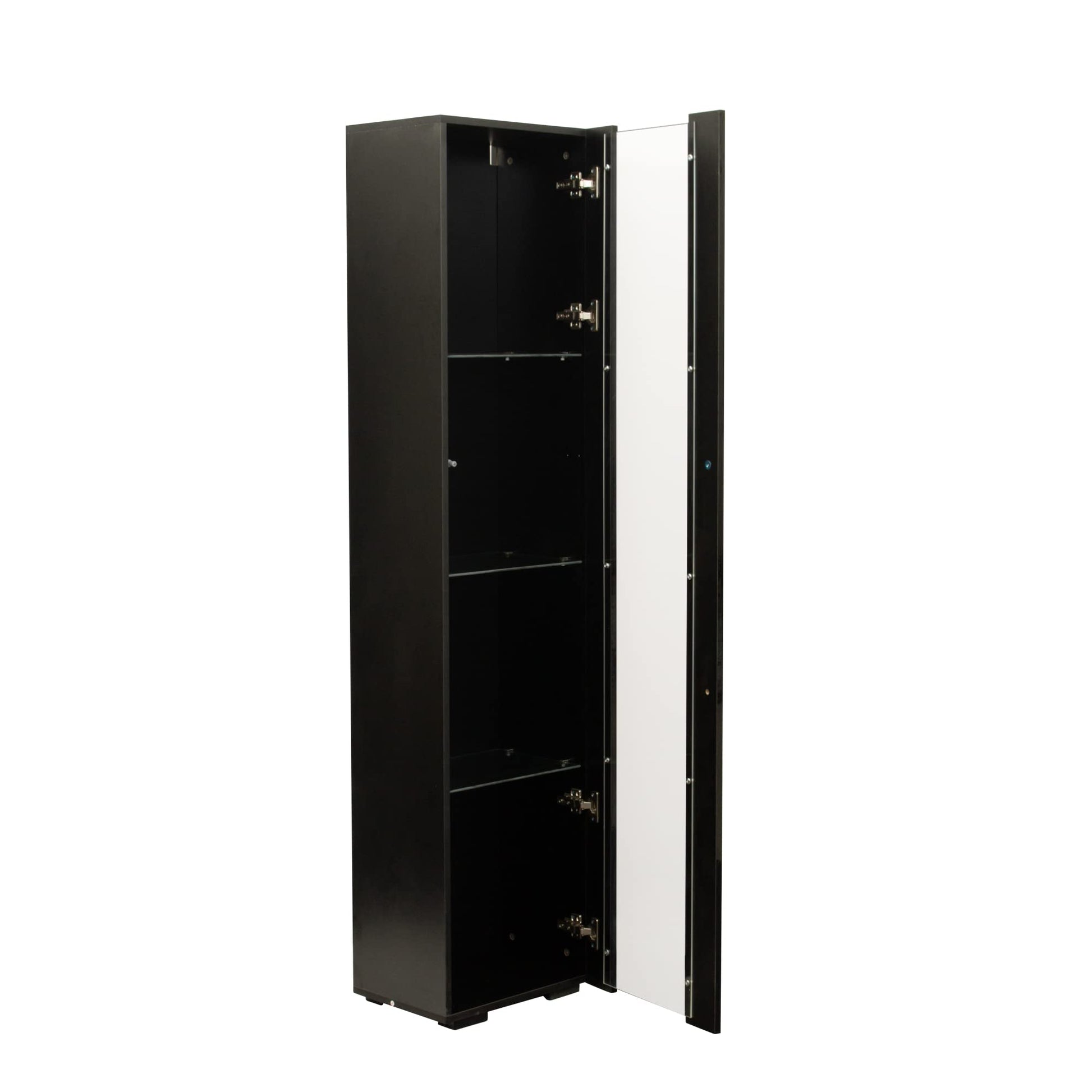 Modern Display Cabinet with Lights, 67" LED Storage Cabinet with Doors and Adjustable Glass Shelves, 4 Tier High Glossy Tall Black Bookcase with Storage, Kitchen Pantry Storage Cabinet (Black - WoodArtSupply