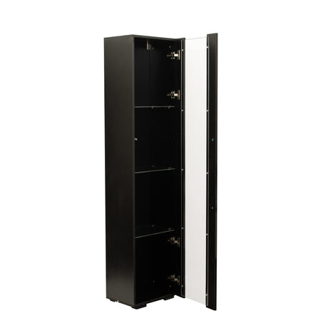 Modern Display Cabinet with Lights, 67" LED Storage Cabinet with Doors and Adjustable Glass Shelves, 4 Tier High Glossy Tall Black Bookcase with Storage, Kitchen Pantry Storage Cabinet (Black) Henf