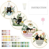 INFUNLY 4 Sets Cat Embroidery kit DIY Embroidery Kit for Beginners Cat Embroidery Set Plant Cats Cross Stitch Kit for Adults with Plastic Embroidery Hoops Threads and Instructions