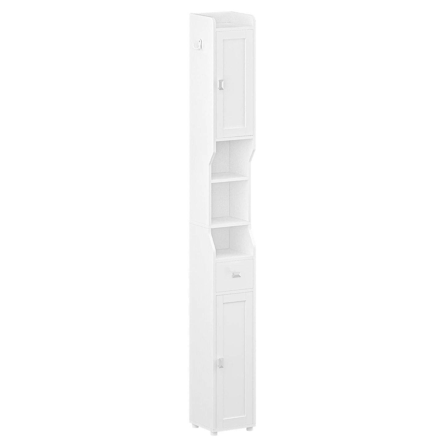 HEXCELEN Narrow White Bathroom Storage Cabinet with Doors, Drawer, and Adjustable Shelf - WoodArtSupply