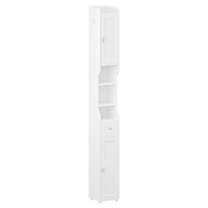 HEXCELEN Narrow White Bathroom Storage Cabinet with Doors, Drawer, and Adjustable Shelf - WoodArtSupply