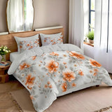 WIVCOMD Warm Orange Printed Duvet Cover Set - Modern Minimalist Bedding with 1 Pillowcases, Watercolor Wildflowers Soft Easy Care Microfibre Quilt Cover, Twin WIVCOMD