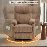 Manual Small Recliner Rocking Chair for Nursery/Relaxation, Corduroy Swivel Glider Recliner for Living Room Bedroom, Brown Rocking Chair Nursery Recliners for Small Spaces, Side Pockets (Brown)