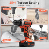 Cordless Drill, 20V Power Drill, Double 2000mAh Batteries Electric Drill, Cordless Drill with Battery and Charger, 3/8" Keyless Chuck Battery Drill with 25+1 Max 370 In-lb Torque, 42Pcs Drill Bits VIWKO