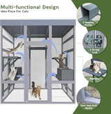 70" Large Catio Outdoor Cat Enclosure, Outdoor Cats Cage with Waterproof Cover,Wooden Walk in Cat Shelter Jumping Platforms & 2 Resting Box, UV Resistant MegaChoice