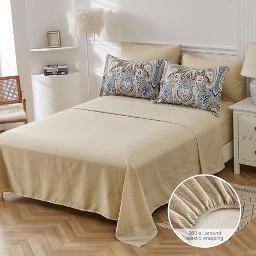 Drucon Brown Paisley Comforter Set Full, 7 Pieces Bed in a Bag Brown Paisley Pattern Comforter Soft Microfiber Bedding Set Full Size with Sheet and Pillowcases for Men Women Drucon