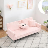 72" Modern Corduroy Sofa Bed Futon,Convertible Sleeper Couch Bed with Cup Holder,4 Reclining Positions,Folding Sofa Cloud Loveseat for Small Living Room Apartment Office (Pink-New) Majnesvon