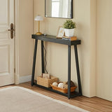 BOYUANH Narrow Small Entryway Console Table with Charging Station, Outlets&Ports, 36 Inch Thin High Tall Sofa Table for Entry Hallway, Living Room, Foyer, Behind Couch, Thick Metal Frame, Black BOYUANH