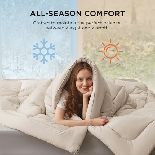 Bedsure Comforter Duvet Insert - Quilted Comforters Full Size, All Season Duvet, GentleSoft Down Alternative Bedding Blanket, with 8 Tabs, Gifts for Women/Men, Linen, Full 86 x 82 Inches Bedsure