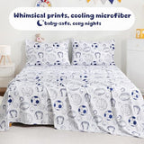 LONAVA Full Sheet Set Kids - 4 Pieces Soft Microfiber Cartoon Style Bedsheets for Boys Girls Teens, Oeko TEX, Breathable Deep Pocket Sheets, (Ball Sports) LONAVA