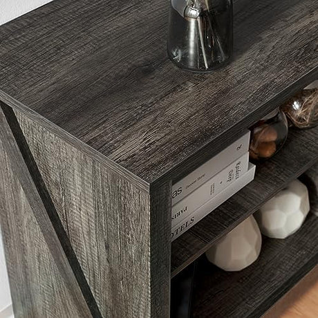 AMERLIFE Fireplace TV Stand, Wood Texture Entertainment Center with 23" Electric Fireplace, Farmhouse Entertainment Stand Media TV Console for TVs Up to 80", 70 inches, Rustic Grey AMERLIFE