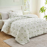 VIVILINEN Twin Comforter Set for Girls 2 Pieces Green Floral Twin Size Bedding Set Cute Comforter with Tufted Daisies Flowers, Lightweight Bed Set for Kids Teen Girls Women VIVILINEN