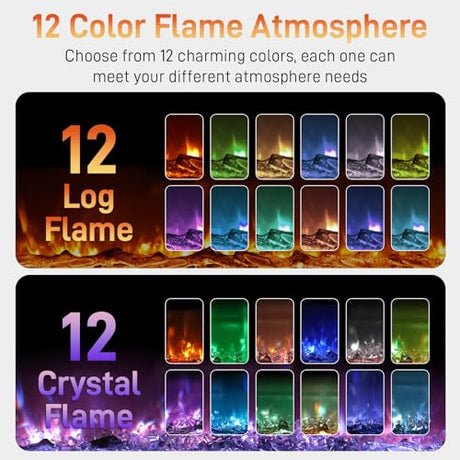 Winado 42" Electric Fireplace, Inserts/Wall Mounted Fireplace Heater with Remote Control, 12 Adjustable Flame Colors, Log & Crystal, 8H Timer for Living Room, Bedroom Inddoor Winado
