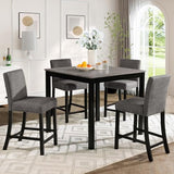 KEIKI 5-Piece Counter Height Dining Table Set with Square Table and 4 Upholstered Curved Backrset Chair, for 4 Person, Modern Wooden Table Set, Easy Assembly, for Kitchen, Dining Room, Black+Gray KEIKI