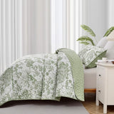 WONGS BEDDING Botanical Quilt Set King, Sage Green 3 Pieces Toile Floral Plants Printed Bedspread Bedding Set Soft Lightweight Microfiber Coverlet Set for All Season (104"x90") WONGS BEDDING