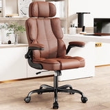 Kensaker Executive Leather Office Chair, Computer Chair with Thick Cushion & Lumbar Support, Ergonomic Desk Chair with Adjustable Headrest & Armrests,Brown Kensaker