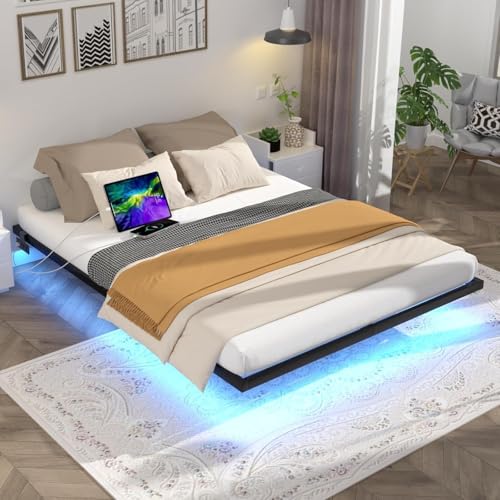 Aelawe Floating Bed Frame Full Size with LED Lights and Charging Station, Metal Platform Bed, Easy Assembly No Box Spring Needed Aelawe