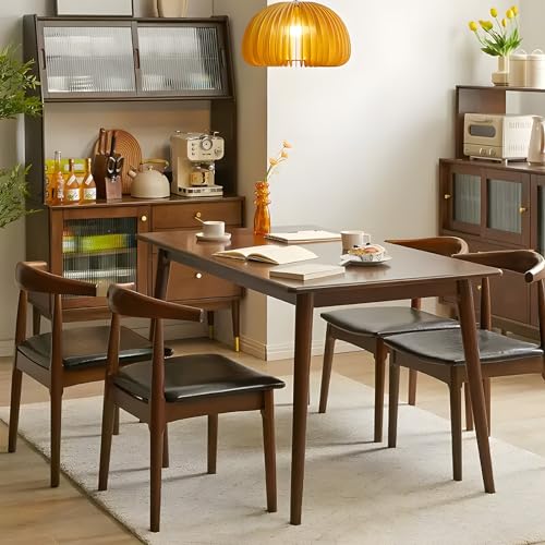 Cttasty Office Chair, Wood Desk Chair with Upholstered PU Leather, Computer Chair, Modern Dining Chair, Mid Century Dining Chair, Wood Accent Chair,Walnut Chair Cttasty