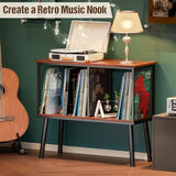 Record Player Stand with Adjustable Divider Vinyl Storage Holder Up to 200 Albums Mid-Century Large Record Player Table Vinyl Holder Turntable Stand End Table for Bedroom & Living Room, Patent Pending Simple Serenity