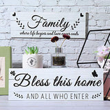 Jetec Wooden Family Signs Rustic Bless This Home Wood Family Decor Wall Art Farmhouse Entryway Decoration for Bedroom Living Room Office, 13.8 x 4.7 Inch (White) Jetec