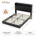 GarveeHome Full Size Floating Bed Frame with RGB LED Lights & Charging Station, Upholstered Platform Bed Frame with Storage Headboard, 50" Tall Headboard Leather Full Bed No Box Spring Needed, Black GarveeHome
