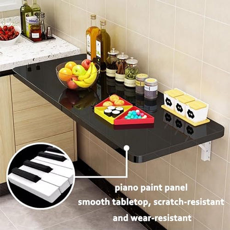 SKVSKV Wall Mounted Folding Table,Floating Desk for Wall,Hanging Fold Down Table for Home Laundry Room,Office Computer Workstation,Study Work Bench, Kitchen Dining (Black 27.6×15.7inch SKVSKV