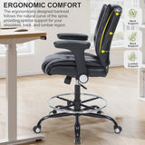 OLYFING Drafting Chair, Tall Office Chair with Padded Adjustable Arms and Footring PU Leather Standing Desk Chair with Extra Thicken Seat Cushion, Comfy High Office Chair for Counter Height Desk OLYFING