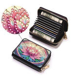 Credit Card Holder, DIY Diamond Art Painting Zipper Credit Cards Wallet for Women Accordion Card Cases Holder KeyChain Wallet-Pink Flower WoodArtSupply