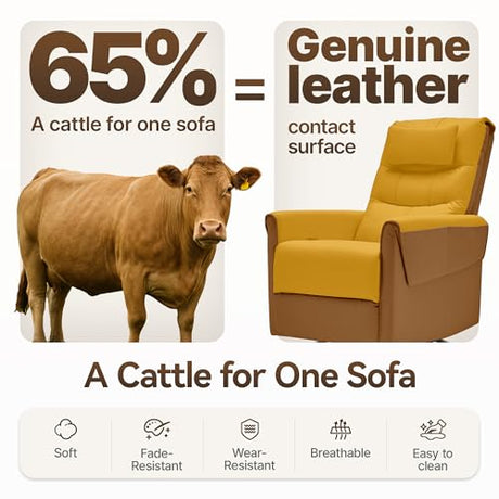 AIRSKY Leather Recliner Chair, Top Grain Leather, Italian Water-Washing Process, Movable Headrest,Swivel Rocker Recliner, Nursery Rocking Chairs,Wall Hugger Recliners, Living Room Chair, R3 (Brown) AIRSKY