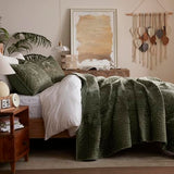 LEAONME Velvet Quilt King Size 98''x106'', Lightweight Olive Green Velvet Comforter Set with 2 Matching Shams, Soft Cross Stitch Bedspread Coverlet Bedding Set for All Season LEAONME