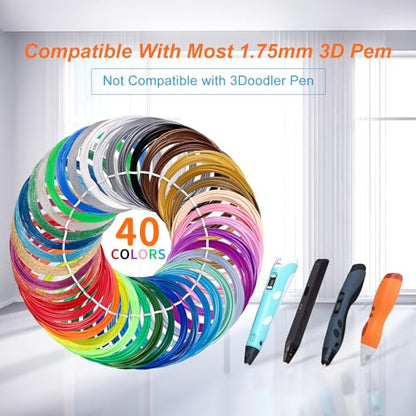 Kretrum 3D Pen Filament Refills 40 Colors, 3D Printer PLA 1.75mm Filament,Each Color 3M, Total 120M (394 Feets), Sparkly Glitter Transparent Glowing Filament, Compatible with MYNT3D SCRIB3D 3 - WoodArtSupply