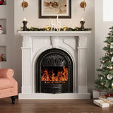 BOSHIRO 48" Electric Fireplace Tv Stand with Mantel, Entertainment Center with Black Birdcage Fire Place Heater & Carved Square Column Design for Living Room, Bedroom BOSHIRO