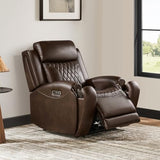CHITA Genuine Leather Recliner Chair for Adults with Adjustable Power Headrest, Lay Flat Power Recliner with Slide-Out Cupholders & USB/Type-C Ports, Living Room Chair, Brown CHITA