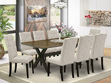 East West Furniture X677EL635-9 9-Piece Dining Set - Dinner Table Rectangular Top - 8 Beautiful Dining Chairs Padded Seat and Back (Distressed Espresso & Wire Brushed Black Finish) East West Furniture