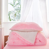 Flysheep Luxury Faux Fur Shaggy Comforter Set Twin Size, Plush & Sherpa Reversible Comforter Pink, 3 Pieces Fluffy Fuzzy Bedding Set Ultra Soft and Warm for Kids (1 Comforter + 2 Pillowcases) Flysheep