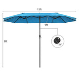 Tangkula 15Ft Double-Sided Patio Umbrella, Outdoor Extra Large Umbrella W/Hand-Crank System & Air Vents, Market Twin Umbrella W/ 12-Rib Sturdy Metal Frame for Poolside, Garden Backyard (Blue) Tangkula