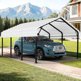 JAMFLY Carport, 12X15 FT Metal Carport, Heavy Duty Carport Canopy with Galvanized Steel Roof and Frame, Metal Car Garage Upgraded Extra Large Garage for Pickup, Boat, Car and Tractors, White JAMFLY