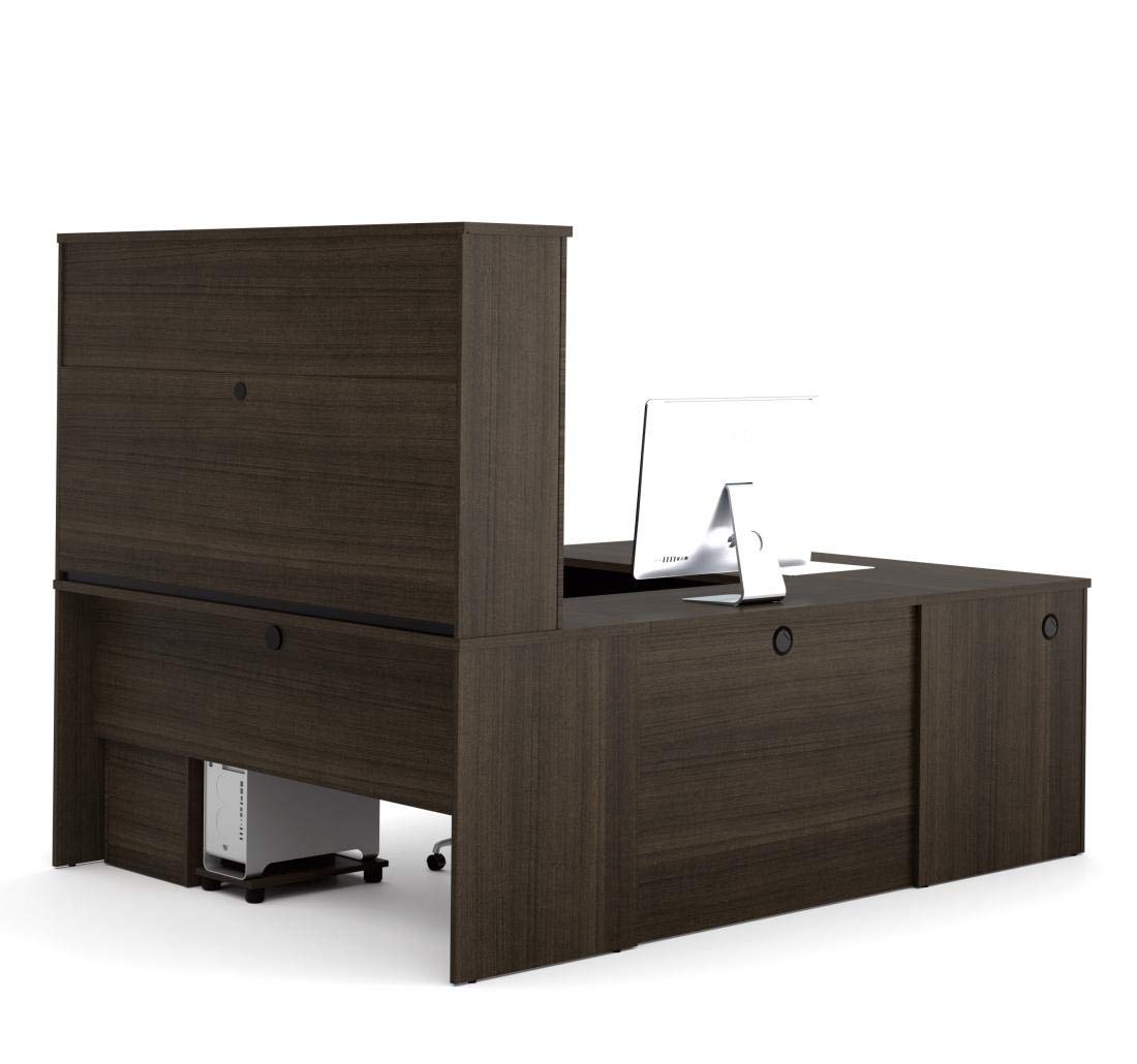 Bestar Embassy 66W U-Shaped Executive Desk with Pedestal and Hutch in Dark Chocolate Bestar